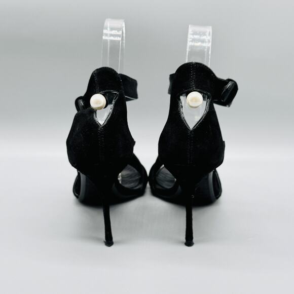 Nicholas Kirkwood Sandals Womens 5.5 Black Suede Heel Ankle Strappy Dress Pearl - Picture 6 of 12